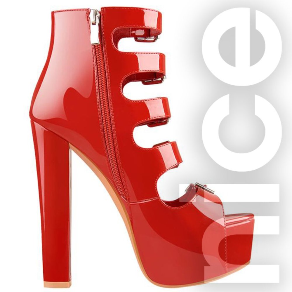 ONLYMAKER RED CHUNKY HIGH HEELS